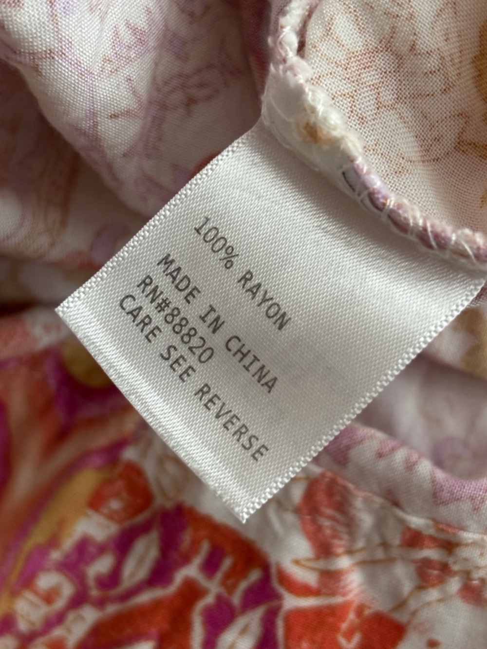 CHRISTIAN SIRIANO | Patchwork Floral Blouse Pink Orange Rayon Boho Button Front - Picture 5 of 6